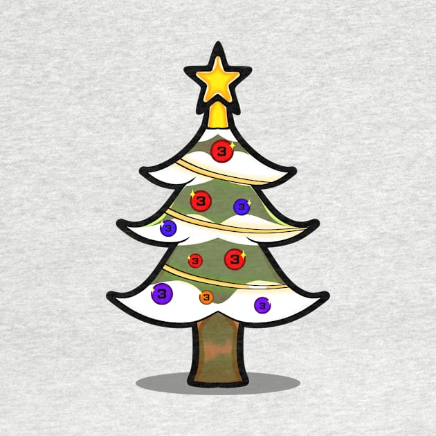 Christmas Tree Christmas Number Three Funny Xmas Pun Cartoon by Keira's Art
